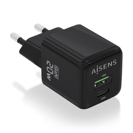 Aisens ASCH-20W2P011-BK Cargador GaN 20W 1xUSB-C PD3.0 QC4.0 1xUSB-A QC3.0 Negro