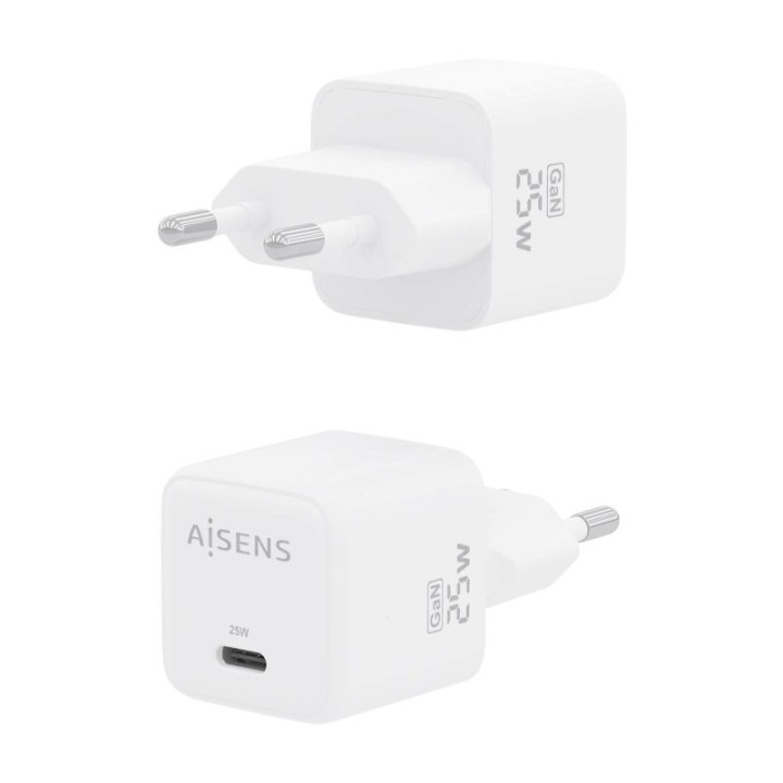 Aisens ASCH-25W1P012-W Cargador GaN 25W 1xUSB-C PD3.0 QC4.0 Blanco