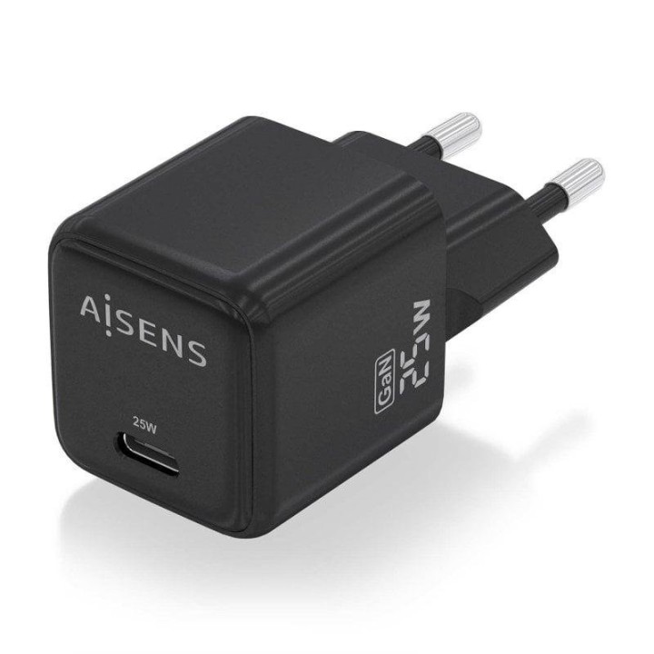 Cargador Aisens ASCH-25W1P013-BK GaN 25W USB-C PD3.0 QC4.0 Negro compacto