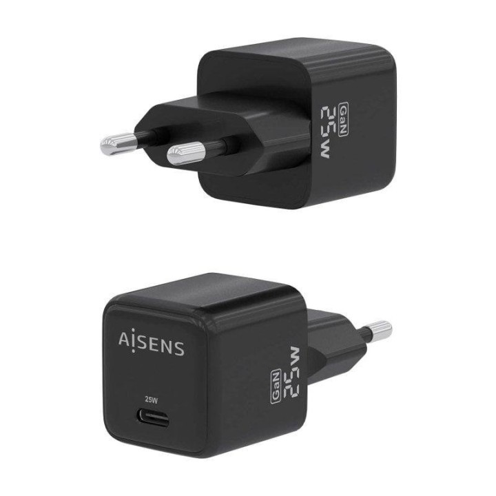 Cargador Aisens ASCH-25W1P013-BK GaN 25W USB-C PD3.0 QC4.0 Negro compacto