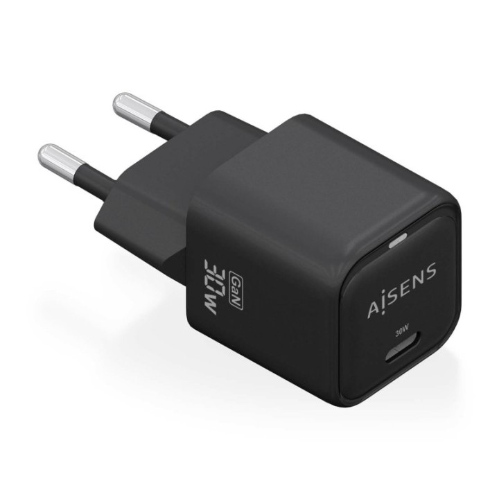 Aisens ASCH-30W1P019-BK Cargador GaN 30W 1xUSB-C PD3.0 QC4.0 Negro