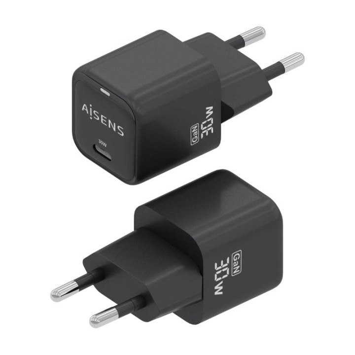 Aisens ASCH-30W1P019-BK Cargador GaN 30W 1xUSB-C PD3.0 QC4.0 Negro