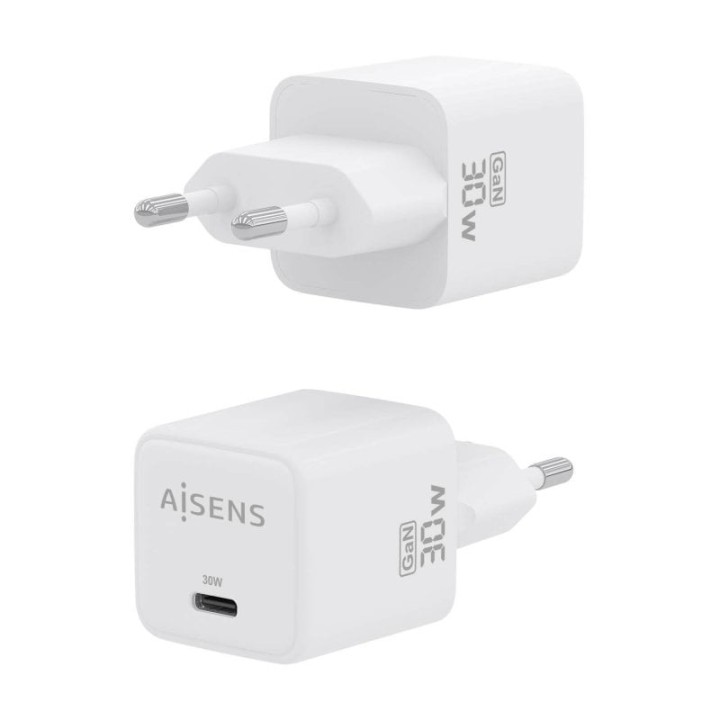Aisens ASCH-30W1P035-W Cargador GaN 30W 1xUSB-C PD3.0 QC4.0 Blanco