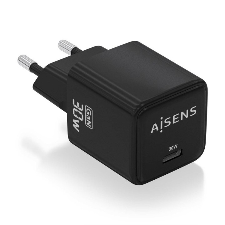 Aisens ASCH-30W1P036-BK Cargador GaN 30W 1xUSB-C PD3.0 QC4.0 Negro