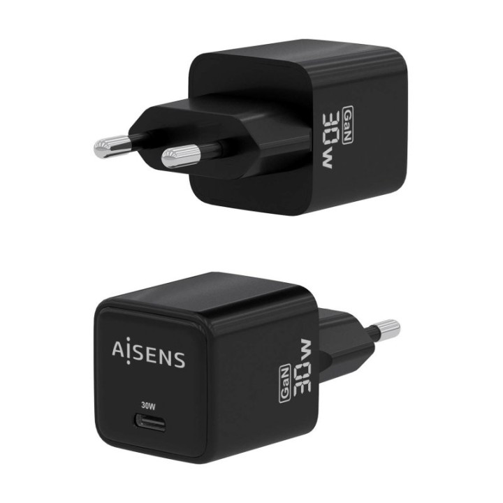 Aisens ASCH-30W1P036-BK Cargador GaN 30W 1xUSB-C PD3.0 QC4.0 Negro