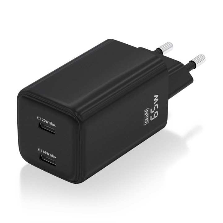 Aisens ASCH-65W2P040-BK Cargador GaN 65W 2xUSB-C PD3.0 QC4.0 Negro