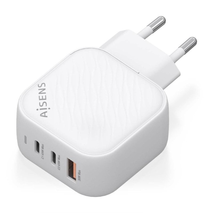 Aisens ASCH-65W3P026-W Cargador GaN 65W 2xUSB-C PD3.0 QC4.0 1xUSB-A QC3.0 Blanco