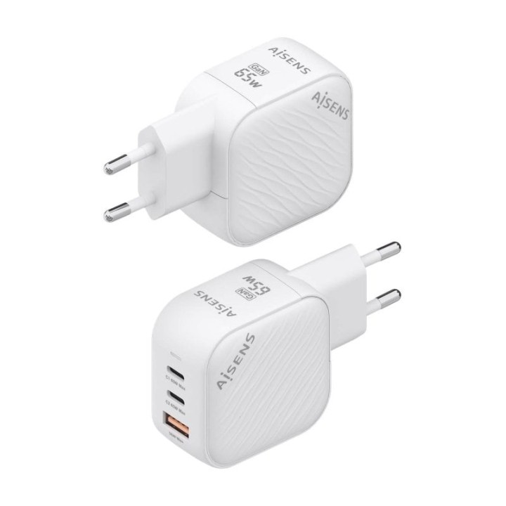 Aisens ASCH-65W3P026-W Cargador GaN 65W 2xUSB-C PD3.0 QC4.0 1xUSB-A QC3.0 Blanco