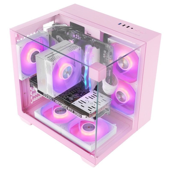 Mars Gaming Mc-visionm Caja Pc Compacta Microatx Triple Cristal Templado Doble Cámara Rosa