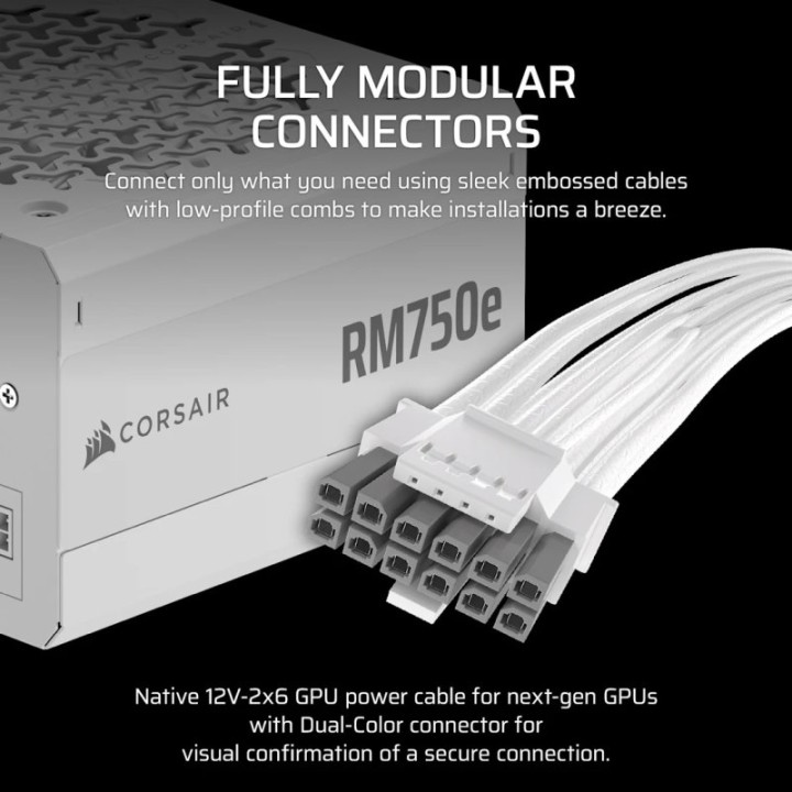 Corsair RMe Series RM750e ATX 3.1 PCIe 5.1 750W Cybenetics 80 Plus Gold Modular Blanca