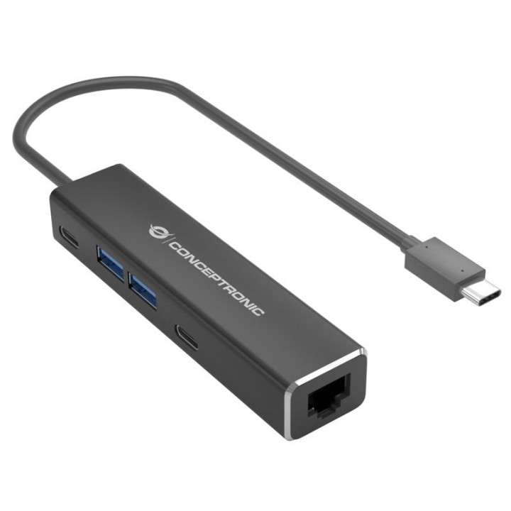 Conceptronic Adaptador de Red USB-C a 2.5GbE con Hub USB de 2x Puertos USB-A + 2x Puertos USB-C Gris