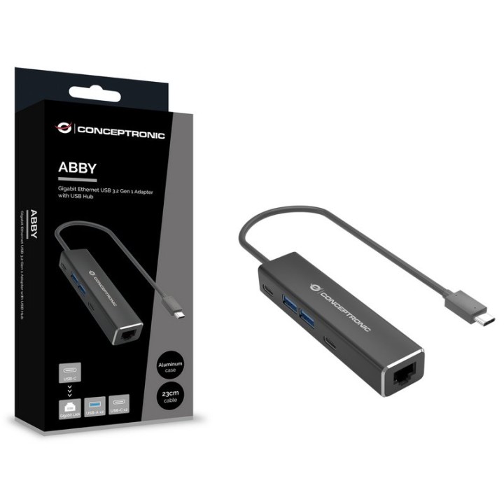 Conceptronic Adaptador de Red USB-C a 2.5GbE con Hub USB de 2x Puertos USB-A + 2x Puertos USB-C Gris