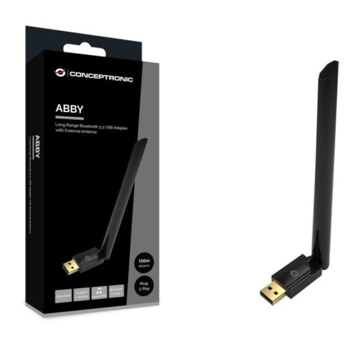 Conceptronic Adaptador USB Bluetooth 5.3 Largo Alcance Antena Externa Negro