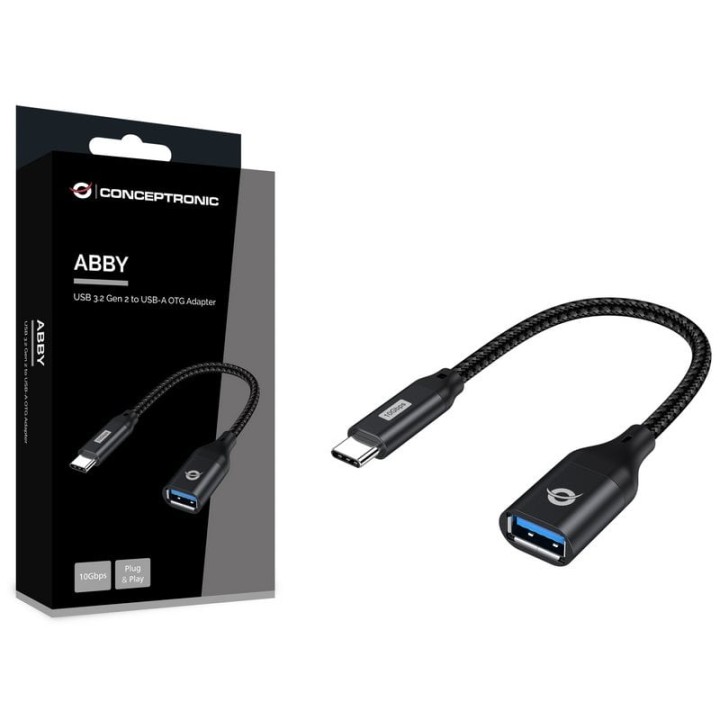 Conceptronic ABBY18B Adaptador OTG USB-C a USB-A 3.2 Gen 2 10Gbps Negro