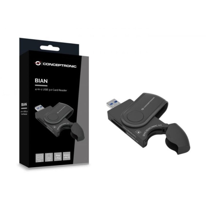 Conceptronic BIAN04B Lector de tarjetas 4 En 1 USB 3.0 Para SD x 2/ TF/MicroSD x 2/USH-I
