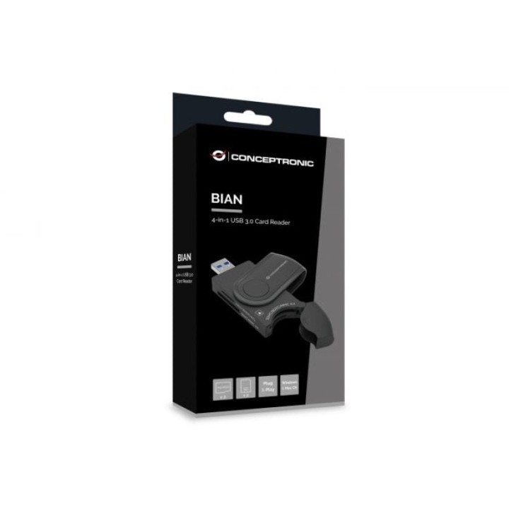 Conceptronic BIAN04B Lector de tarjetas 4 En 1 USB 3.0 Para SD x 2/ TF/MicroSD x 2/USH-I