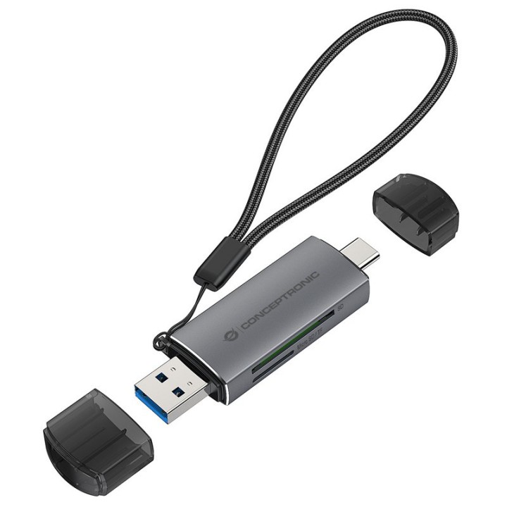 Conceptronic BIAN05G Lector de Tarjetas SD/MicroSD 3.0 USH-I de Doble Conector USB-A/USB-C 3.0