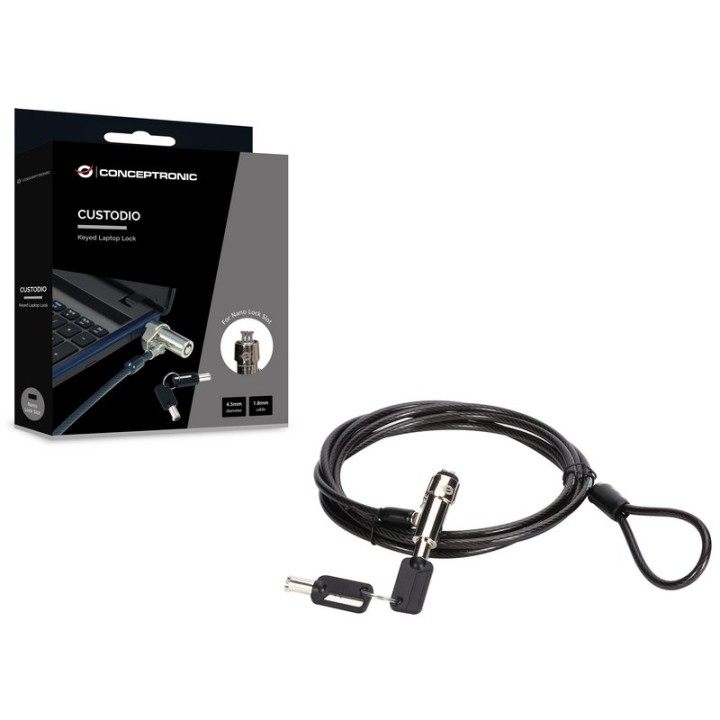 Conceptronic Candado con Llave para Portátil Nano Lock Slot 1.8m Negro