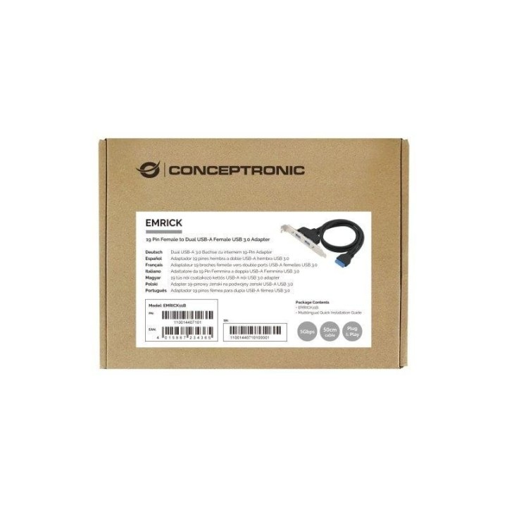 Adaptador Conceptronic EMRICK11B USB 3.0 Interno 19-Pines a 2 Puertos USB-A Hembra Negro