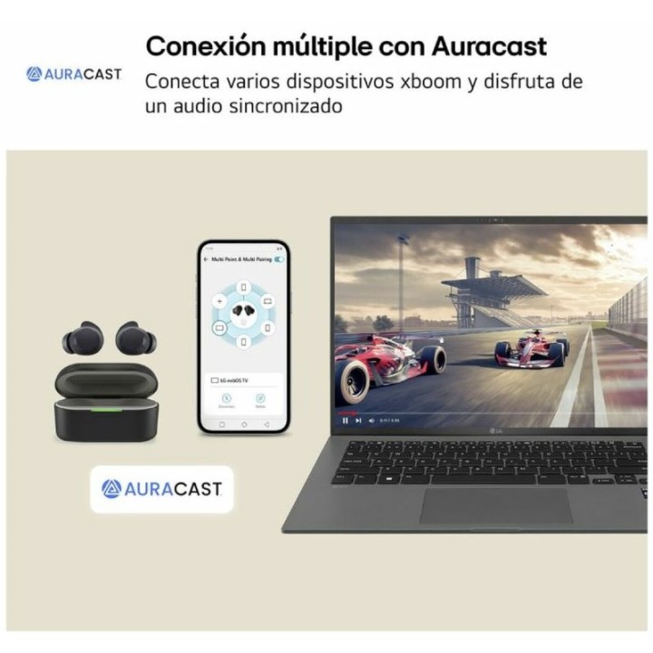 LG xboom Buds Auriculares Bluetooth con Cancelación Activa de Ruido Negros