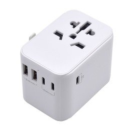 Ewent EW1470 Adaptador de Viaje Universal con 4 Enchufes de Pared + 5 Puertos USB Blanco