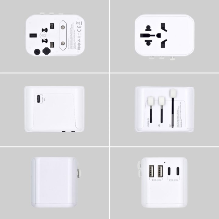 Ewent EW1470 Adaptador de Viaje Universal con 4 Enchufes de Pared + 5 Puertos USB Blanco