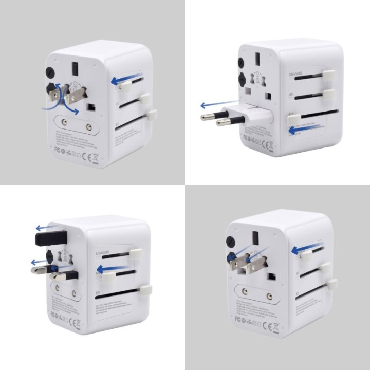 Ewent EW1470 Adaptador de Viaje Universal con 4 Enchufes de Pared + 5 Puertos USB Blanco