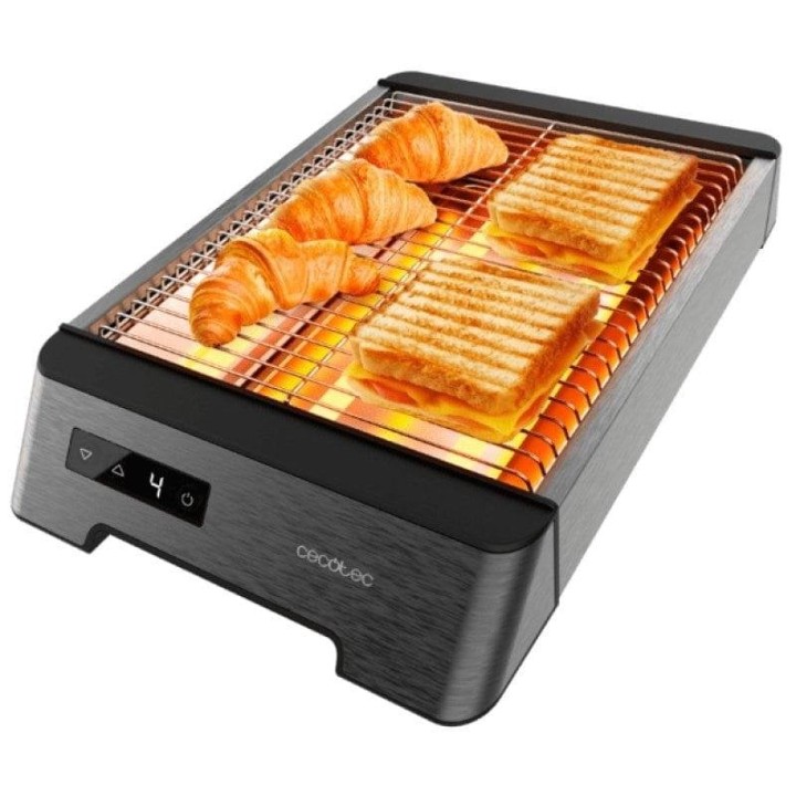 Tostador Cecotec Horizontal Quartz 1000W 3 Resistencias Control Táctil Acero Inoxidable
