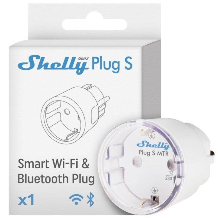 Shelly Plug S MTR Gen3 Enchufe Inteligente WiFi y Bluetooth Medidor de Consumo Blanco