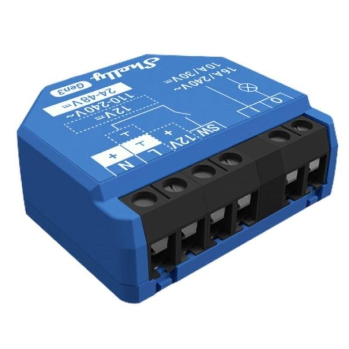 Interruptor inteligente Shelly 1 Gen3 Azul WiFi Bluetooth Alexa Google Asistente 1P Mate