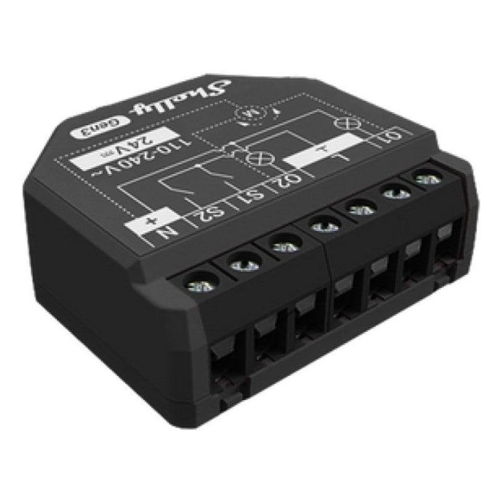 Interruptor inteligente Shelly 2P WiFi Negro inalámbrico 10A 110-240V