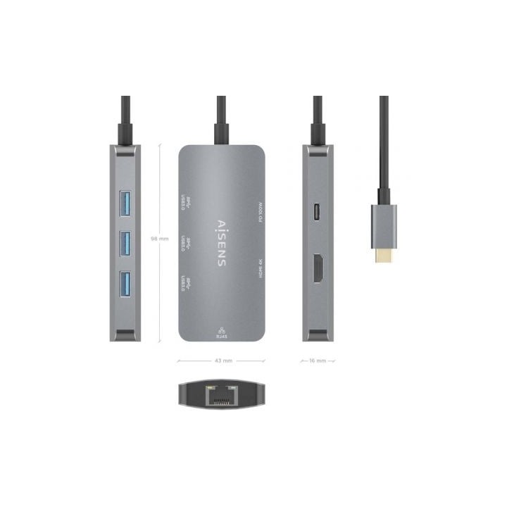 ASUC-6P019-GR Dock USB-C 6 en 1 AISENS PC
