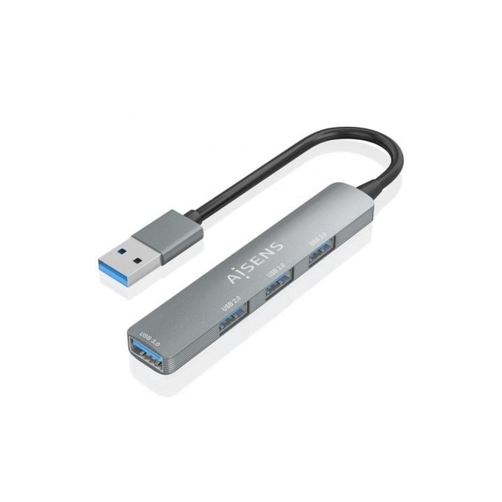 AISENS A106-0859 Hub USB 3.0 Aluminio 1xUSB3.0+3xUSB2.0 10cm Gris PC