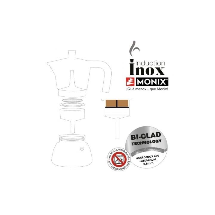 Monix Induction Inox M863009 Cafetera Italiana 9 Tazas Negra