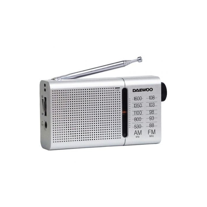 Daewoo DW1037 Radio Portátil AM/FM Plateada con Auriculares y Antena Telescópica