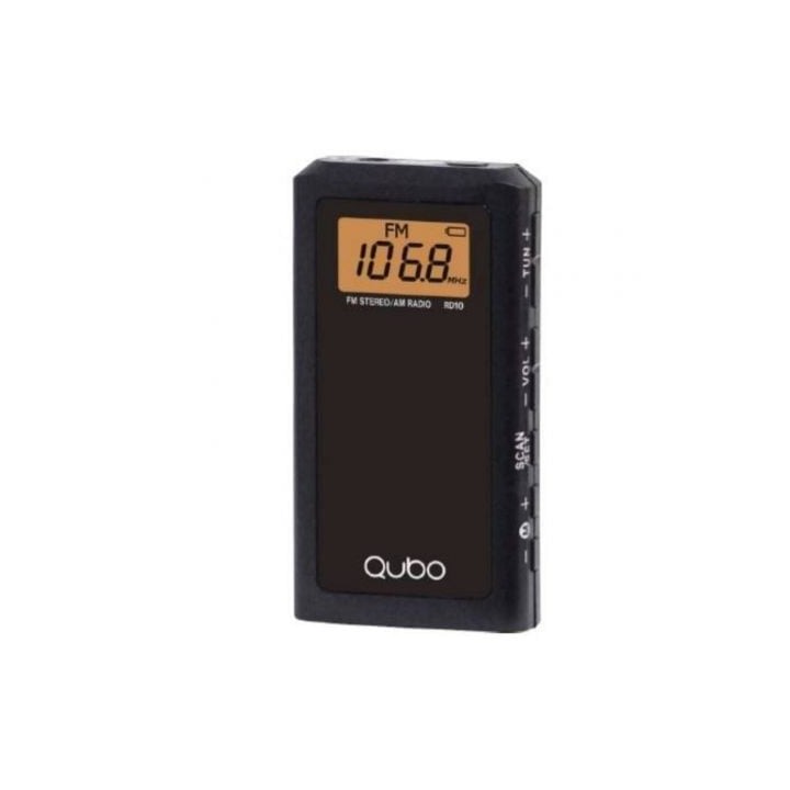 Qubo RD-10 Radio Portátil Digital AM/FM Negra con Auriculares y Presintonías