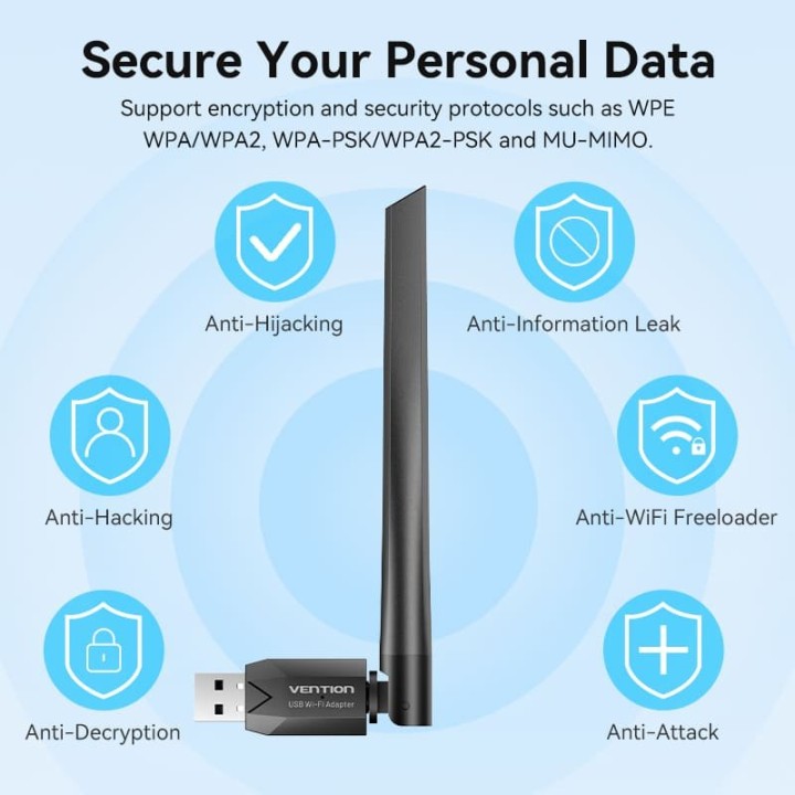 Vention KDTB0 Adaptador USB WiFi AC650 Dual Band Antena 6dBi Negro