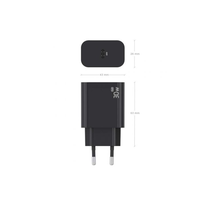 AISENS GaN30W Cargador USB-C PD3.0 PPS QC3.0 1xUSB-C Negro