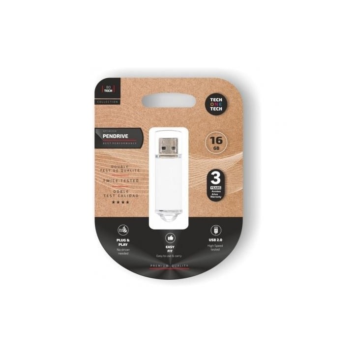 Tech One Tech TEC3005-16 Pendrive 16GB USB 2.0 Blanco Colgable PC