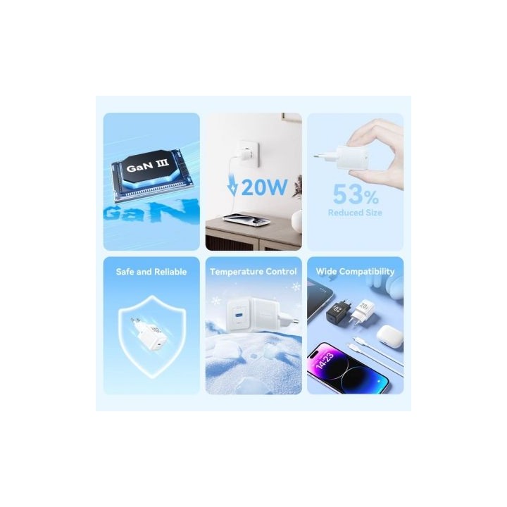 Vention TZ-FEPB0-EU-01 Cargador de Pared GaN 20W USB-C + Cable 1m