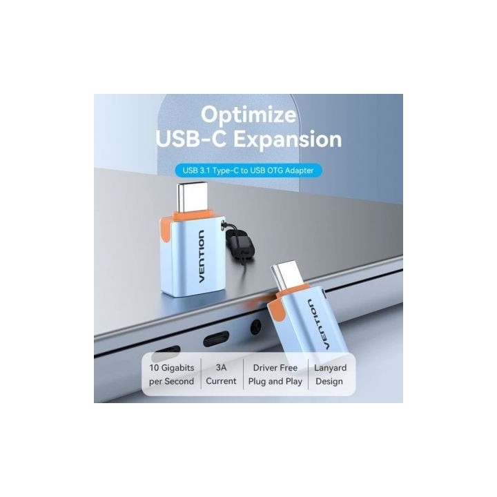 Vention CUBH0 Adaptador OTG USB 3.1 Tipo-C Macho a USB Hembra Azul