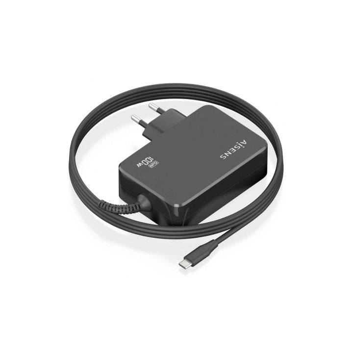 Aisens ASCH-1PD100WL50-BK Cargador USB-C 100W GaN Automático 1.8m Negro