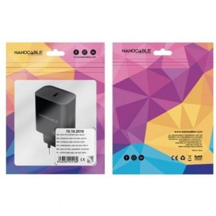 Cargador Nanocable 10.10.2010 USB-C 30W Power Delivery compacto negro