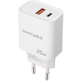 Nanocable 10.10.2007 Cargador de Pared 20W 1xUSB-A QC 1xUSB-C PD Blanco