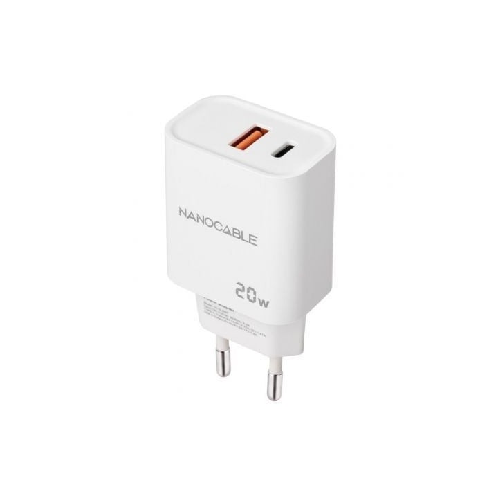 Nanocable 10.10.2007 Cargador de Pared 20W 1xUSB-A QC 1xUSB-C PD Blanco