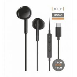 Tech One Tech earTECH TEC1302 Auriculares Intrauditivos USB-C con Micrófono Negros