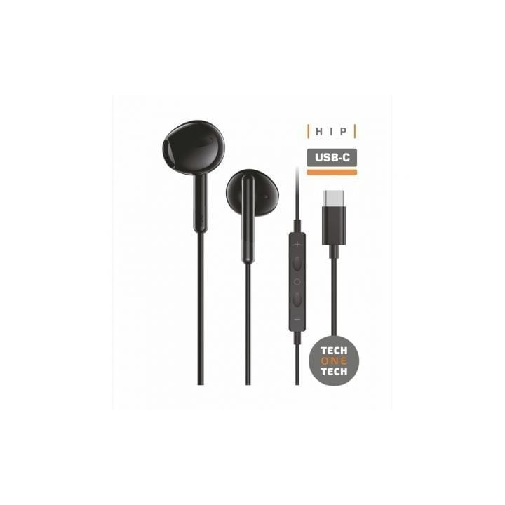 Tech One Tech earTECH TEC1302 Auriculares Intrauditivos USB-C con Micrófono Negros