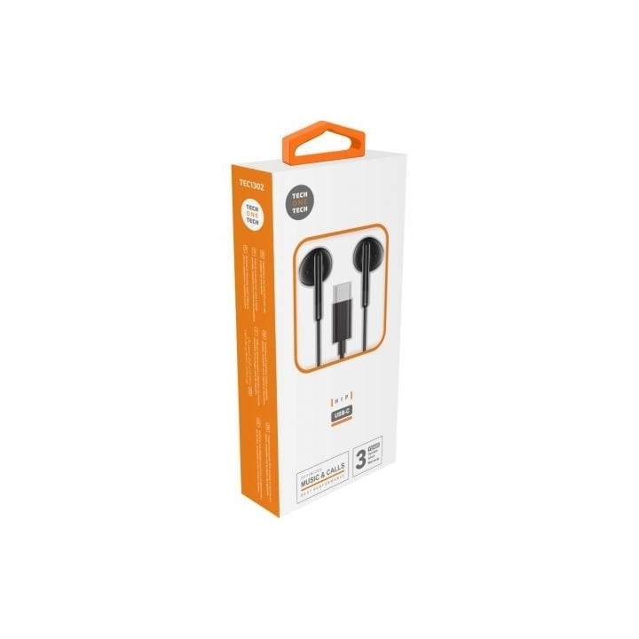 Tech One Tech earTECH TEC1302 Auriculares Intrauditivos USB-C con Micrófono Negros