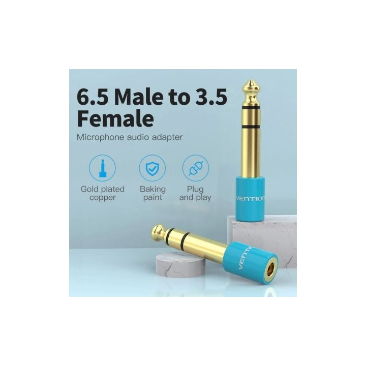 Vention VAB-S01-L Adaptador Jack 6.5 Macho a 3.5 Hembra Azul chapado en oro