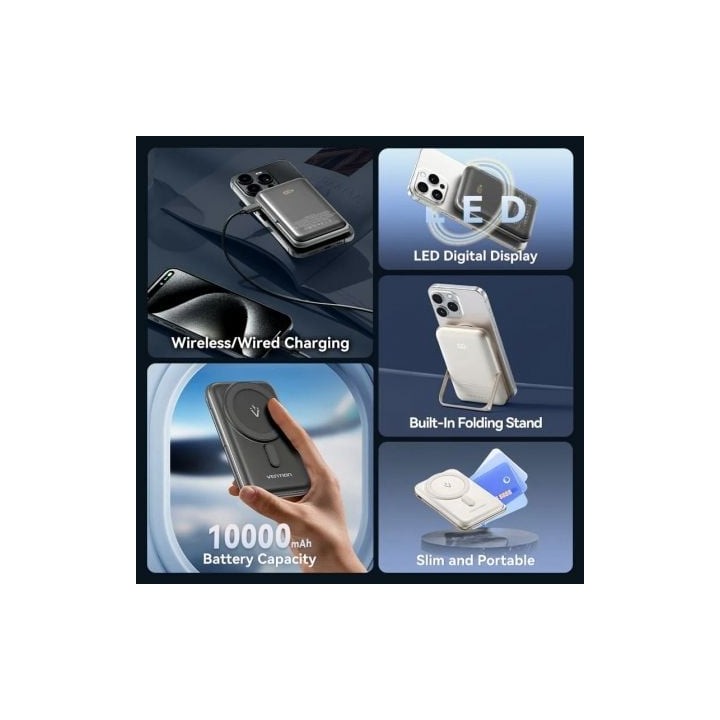 Powerbank Vention FHNW0 10000mAh 20W Wireless Magnético Blanca
